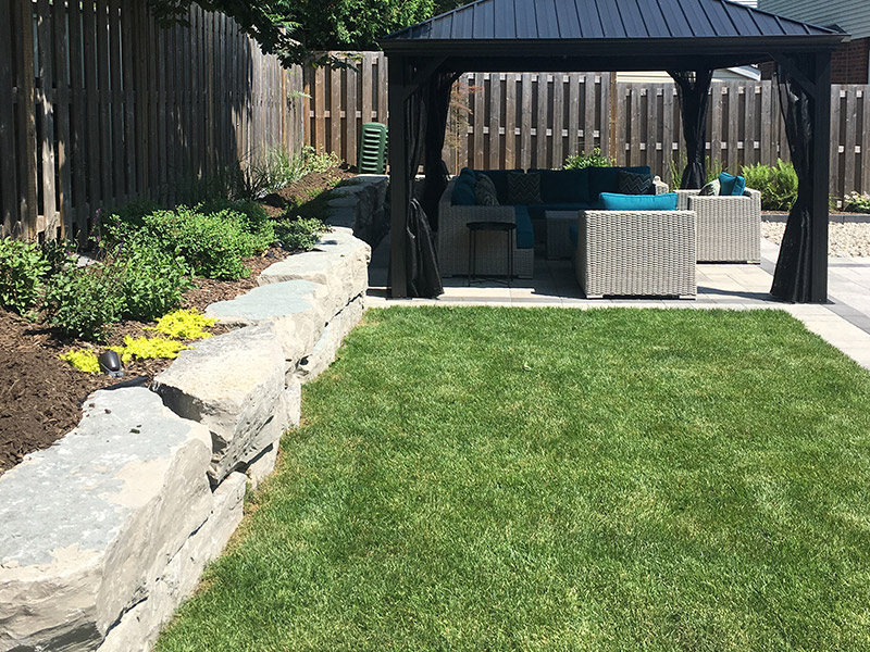 stone garden with patio