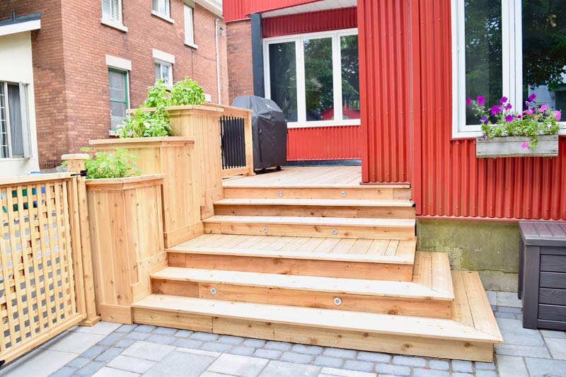 light wood stairs deck